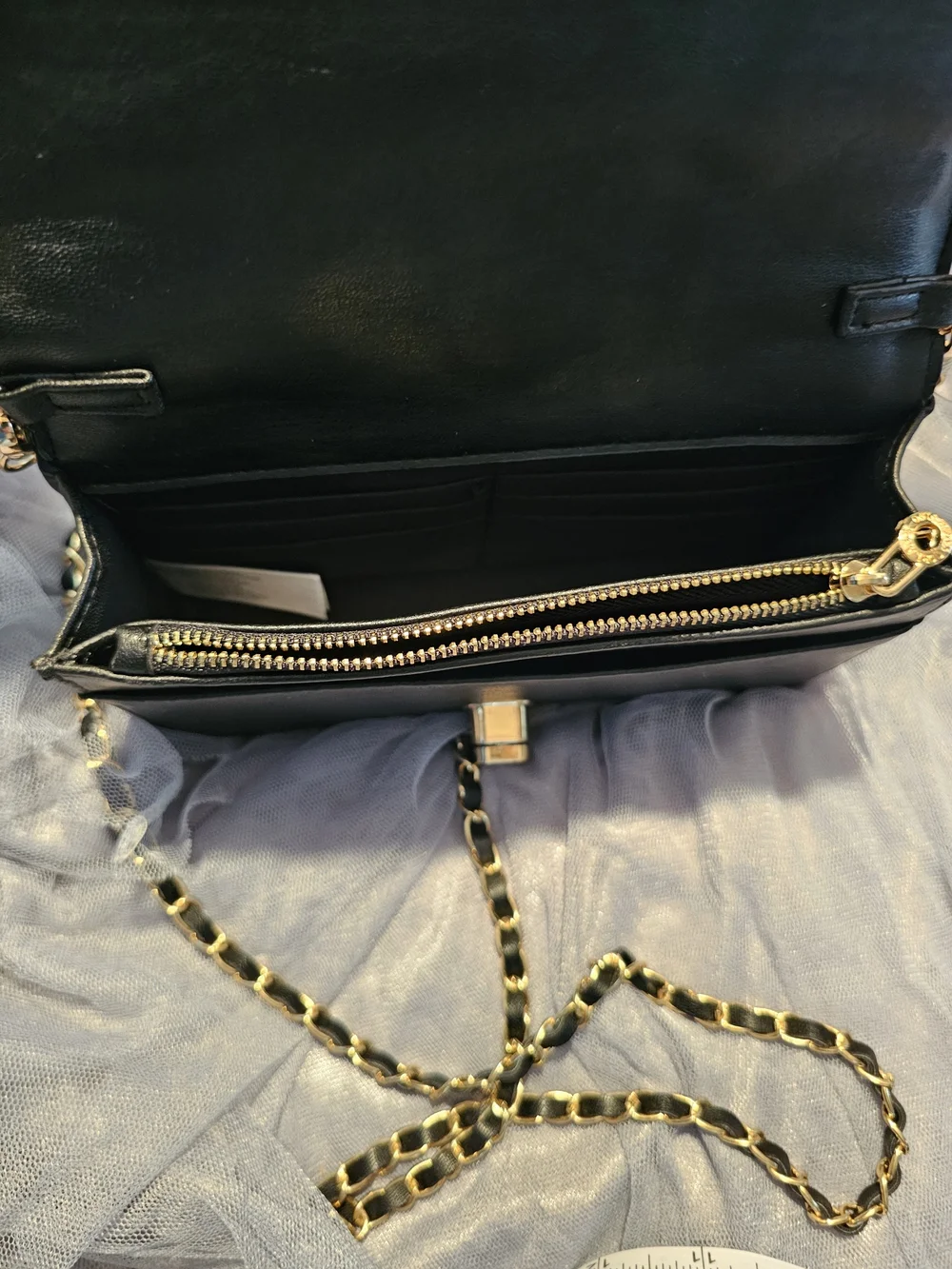 Valentino Orlandi Black Quilted Crossbody with Gold Chain Strap